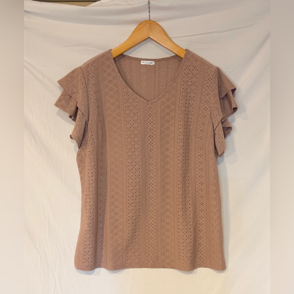 Women's plus size Brown Ruffle Sleeve Top